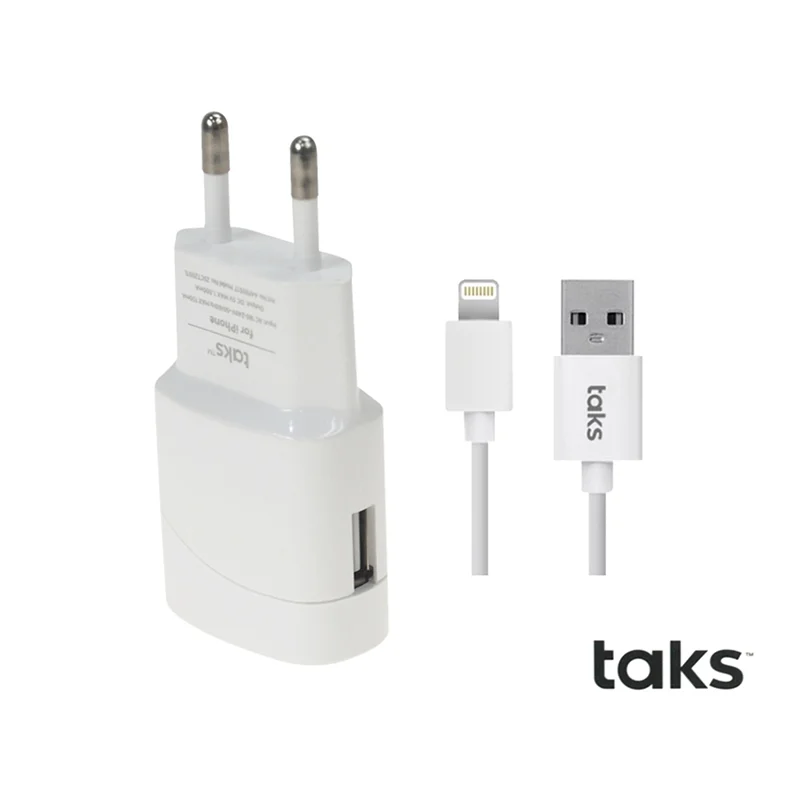 Taks USB Kablolu Şarj Aleti iPhone Lightning 1mAh Beyaz