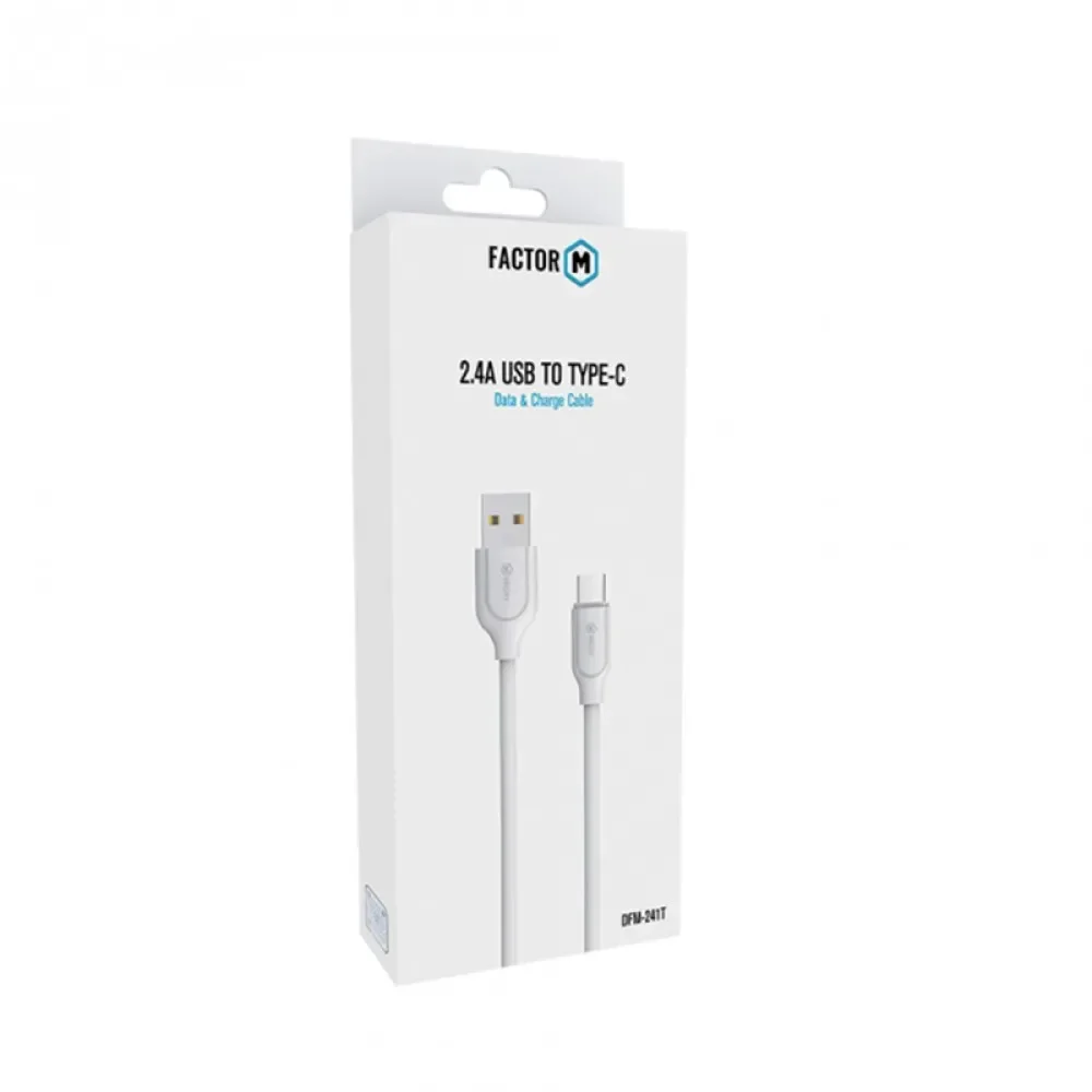Factor-M USB to Type-C Data Kablo 2.4A 1M -Beyaz