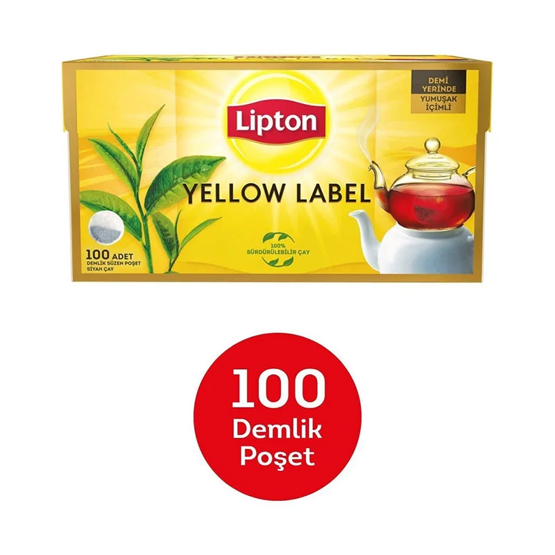 Lipton Yellow Label Demlik Poşet Siyah Çay – Doğu Karadeniz, Kenya, Seylan Harmanı, Yumuşak İçim, 100 Adet