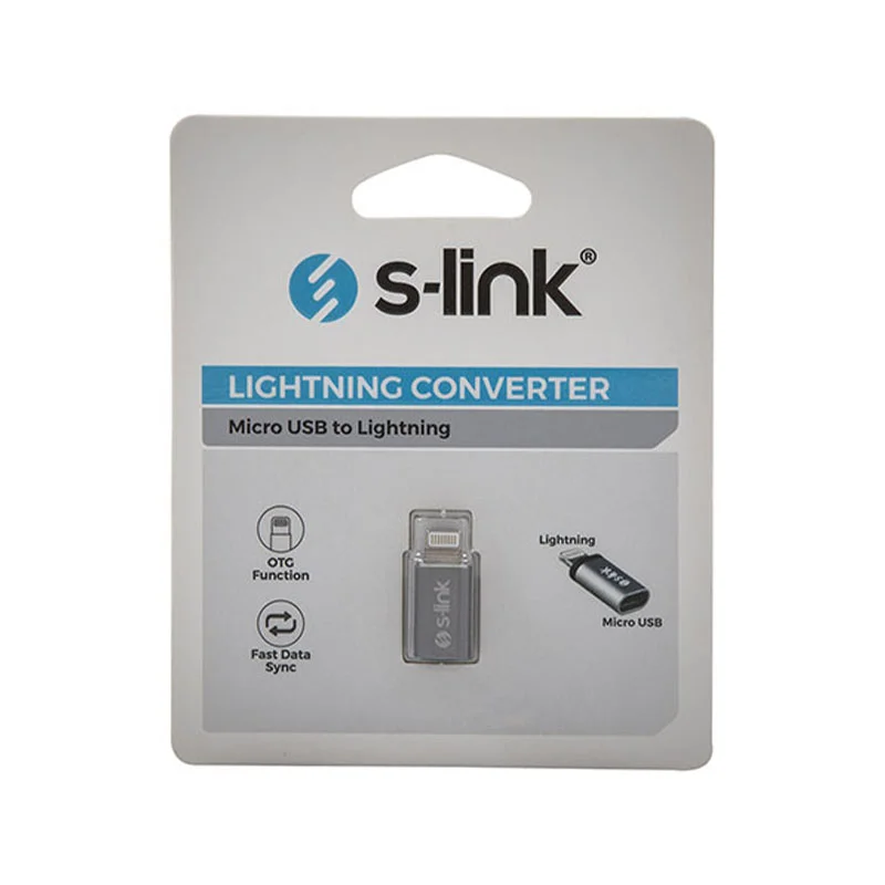 S-link SL-TA20M Gümüş Metal Gövde MicroUSB 5pin F to Lightning M Çevirici