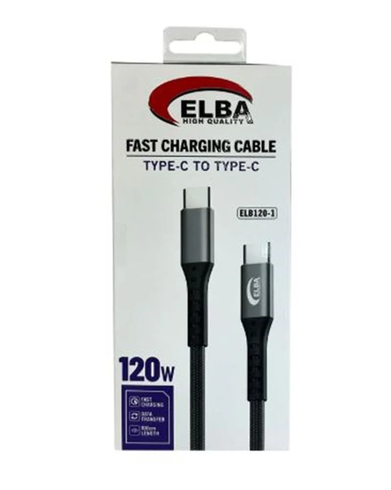 Elba Elb120-1 120w Type-c To Type-c 1Mt Siyah Örgülü  Şarj Kablosu ( Data Veri )