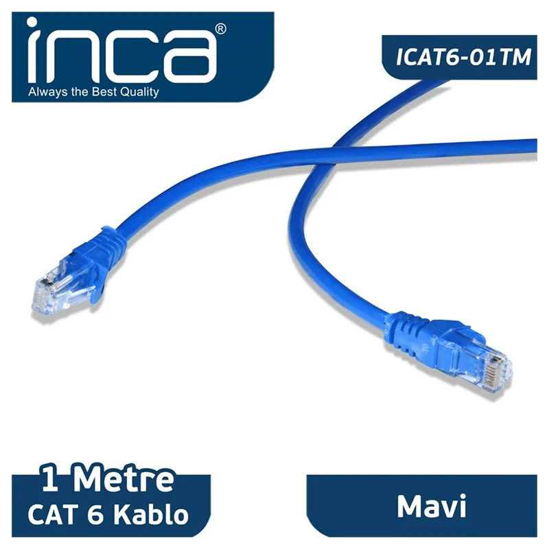 Inca Cat6 26 AWG 1 Metre Mavi Patch Kablo