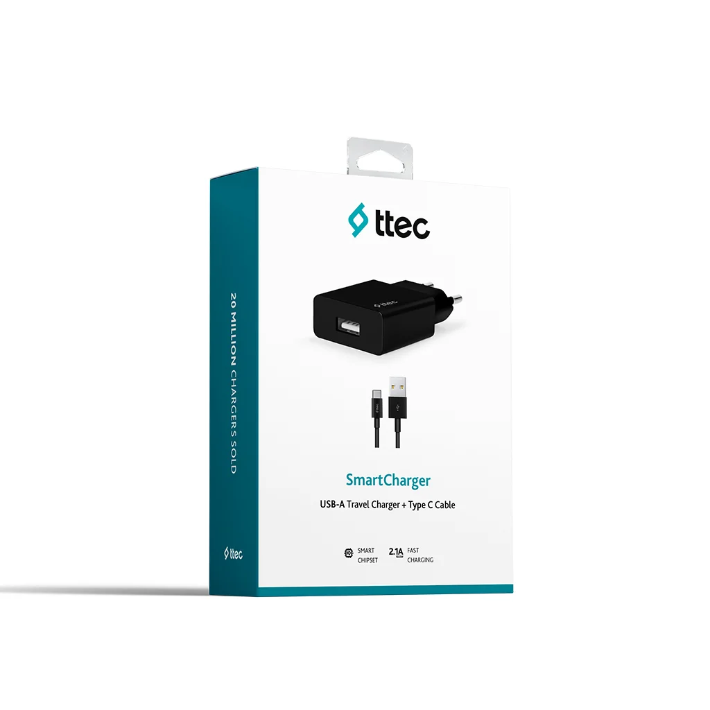 Ttec 2SCS20CS SmartCharger 2.1A Seyahat Şarj Aleti + Type-C Kablo,Siyah