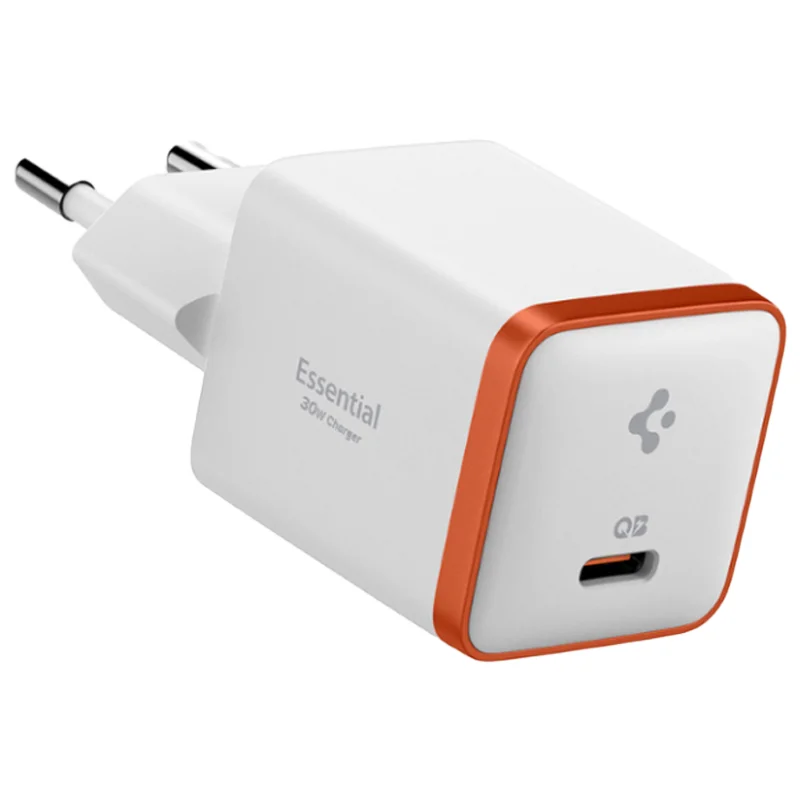 Spigen 30W USB-C Mini Adaptör - Samsung PPS Destekli Hızlı Şarj Aleti iPhone &amp; Android &amp; iPad &amp; MacBook Type-C EE301 White