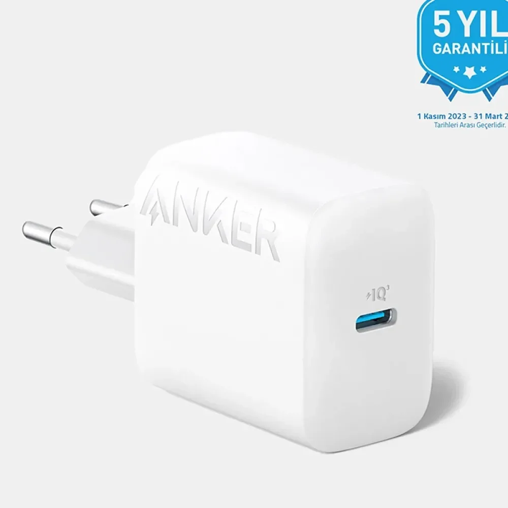 Anker 20W USB-C Şarj Cihazı - iPhone & Android ile Uyumlu Type-C Hızlı Şarj Adaptörü- A2347 - Beyaz (Anker Türkiye Garantili)
