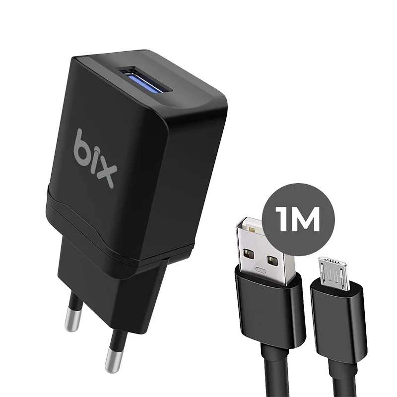 Bix bxm12b usb-a port 10w pd chargıng Adapter &amp; usb-a to mıkro usb cable,Siyah