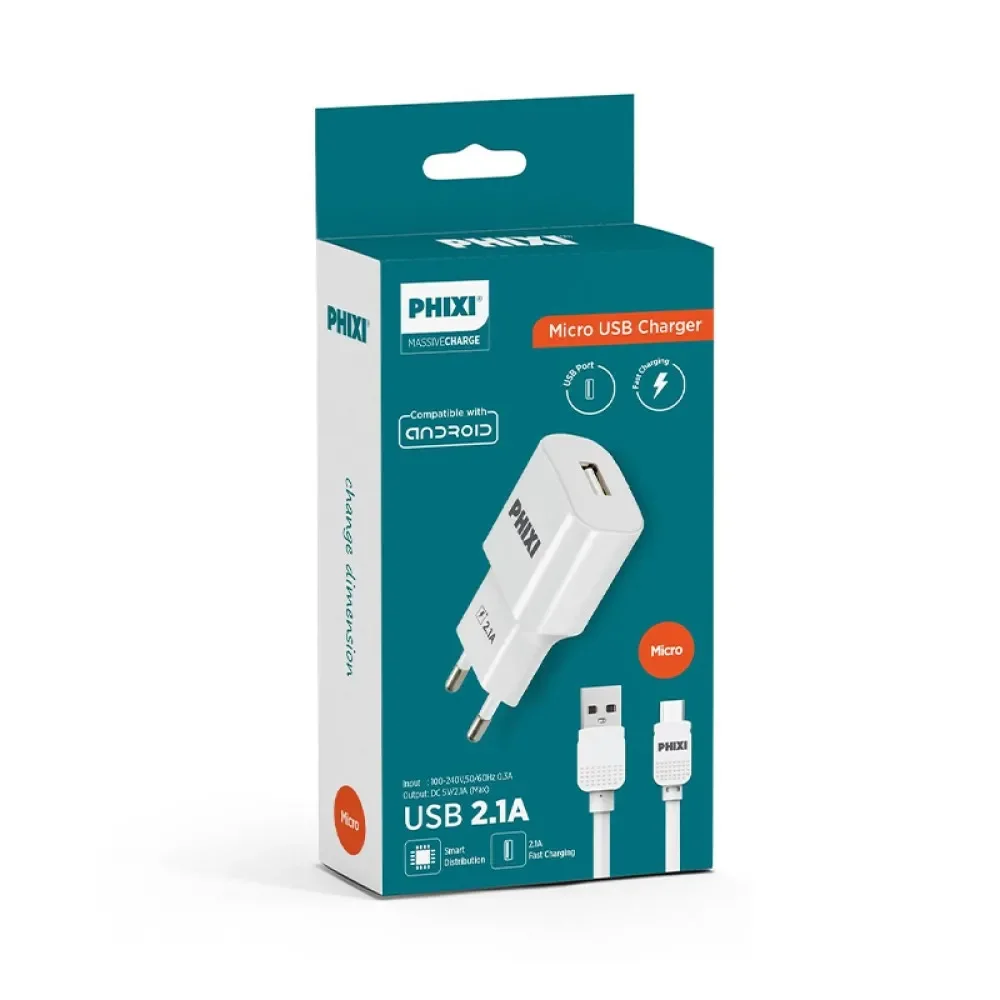 Phıxı Pch211m Micro Usb Şarj Cihazı 2.1a Adaptör Ve Micro Usb Kablo