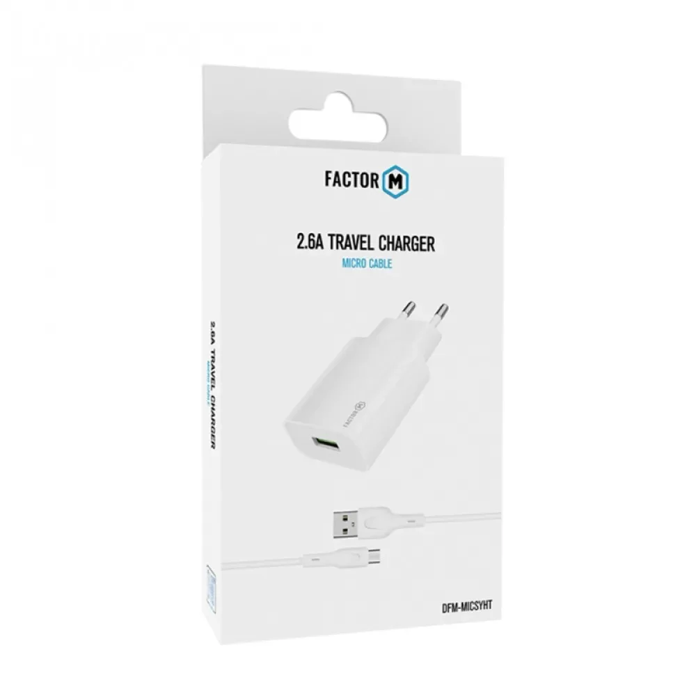 Factor-M Micro Usb 2.4A Ev/Seyahat Şarj Seti -Beyaz