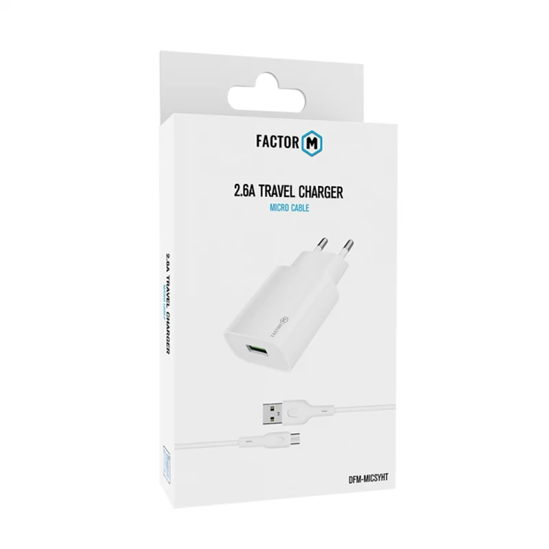 Factor-M Micro Usb 2.4A Ev/Seyahat Şarj Seti -Beyaz