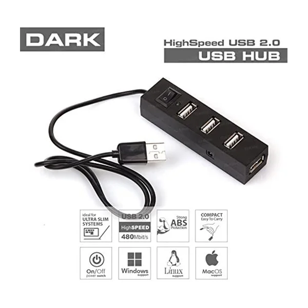 Dark Dk Ac Usb241 4 Port Açma/Kapama Butonlu Usb2,0 Hub