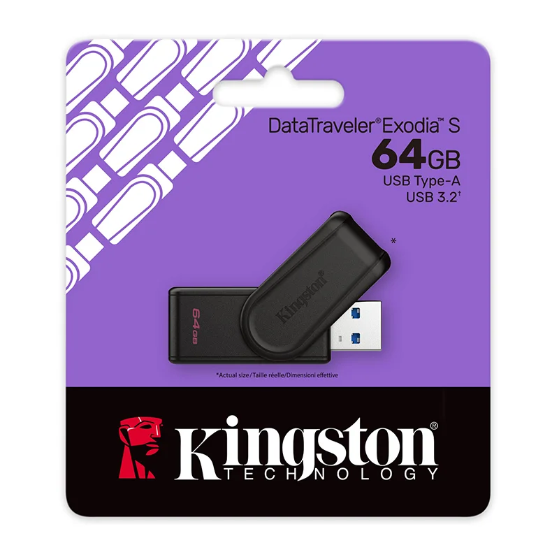 Kingston DTXS-64GB 64GB Portable USB 3.2 Gen1 DataTraveler ExodiaS (Black-Black) Flash Bellek