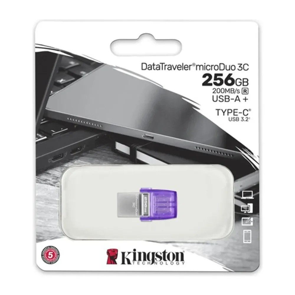 Kingston DTDUO3CG3-256GB DataTraveler microDuo 3C 200MB-s dual USB-A + USB-C Flash Bellek