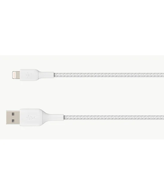 Belkin Örgülü Apple Lightning Hızlı Şarj ve Data Kablosu 1m Beyaz