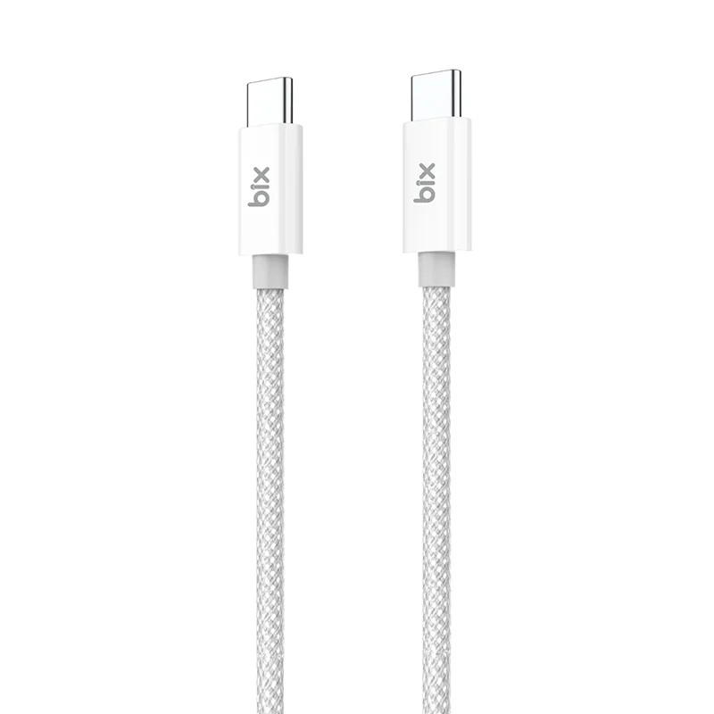 Bix T2CC 60W PVC Örgülü Type-C To Type-C Hızlı Şarj Ve Data Kablosu 1 Metre Gri