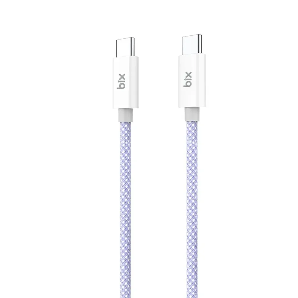Bix T2CC Type-C'den Type-C'ye 60W Örgülü PVC Kablo 1m,Mor
