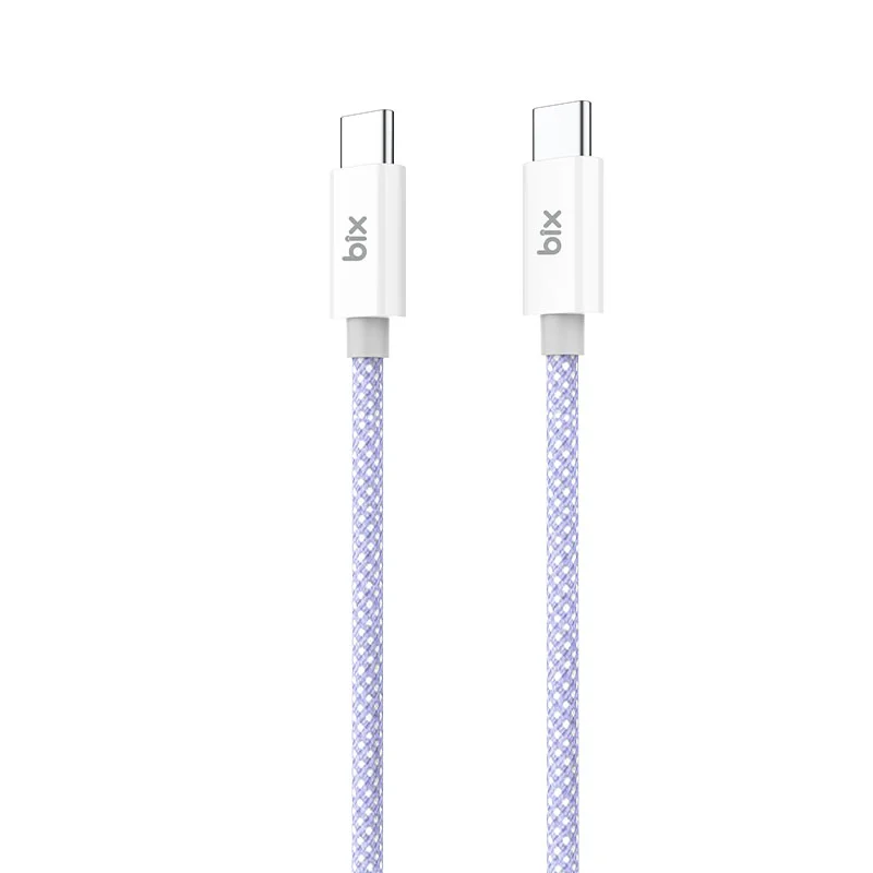 Bix T2CC Type-C&amp;#39;den Type-C&amp;#39;ye 60W Örgülü PVC Kablo 1m,Mor