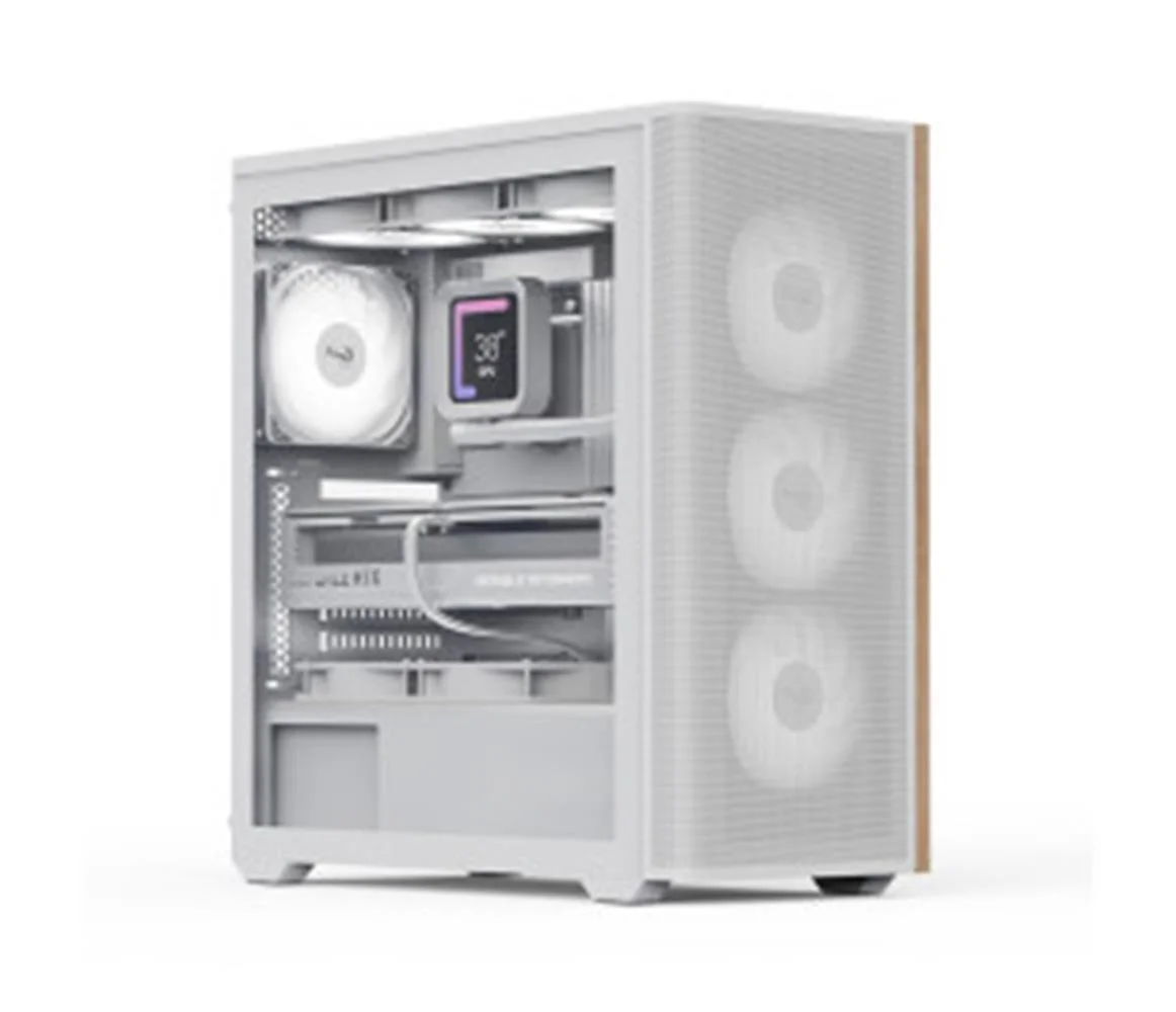 Aerocool AE D501A WH 4x12cm  Fanlı Ahşap Ön Panel Tempered Cam Yan ve Mesh Ön Panel, USB Type-C,ATX