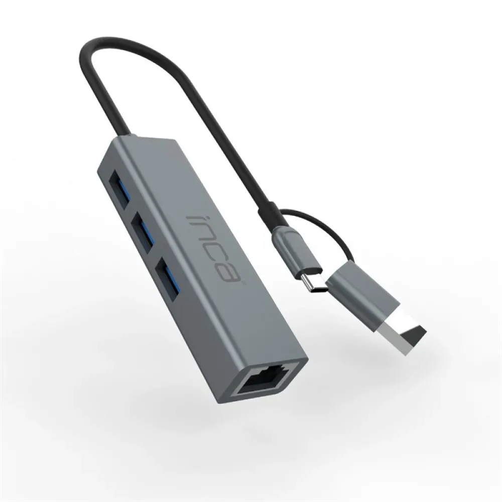 Inca IUTP-03TX Ethernet Usb 3.0+Type-C 3.1 Grişli 000 Mbps 3X3.1Usb Eternet-Çoklayıcı