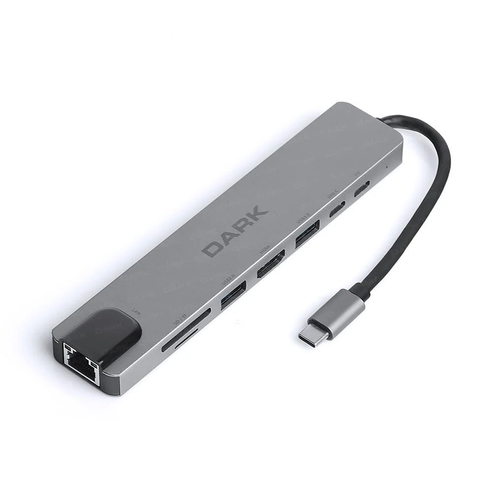 Dark DK-AC-U31X40 USB 3.1 Type-C 8 in1 Ether-HDMI-TF SD Kart Okuyucu- USB 3.0-USB-C&amp;USB-C PD Hub