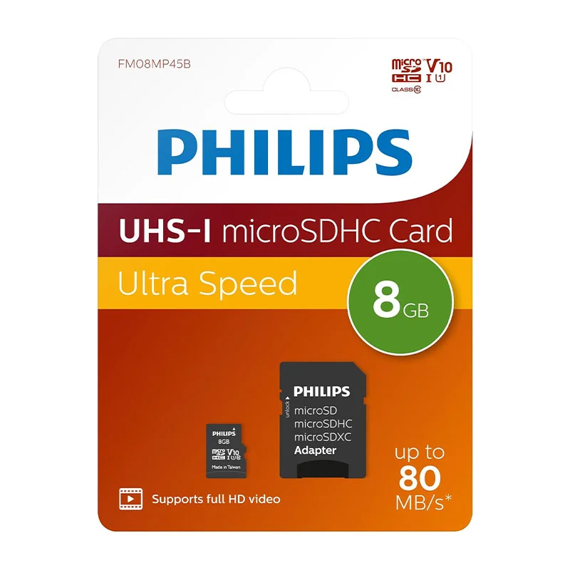 Philips Micro SDHC Kart 8GB Class10 UHS-I U1 Adaptörlü