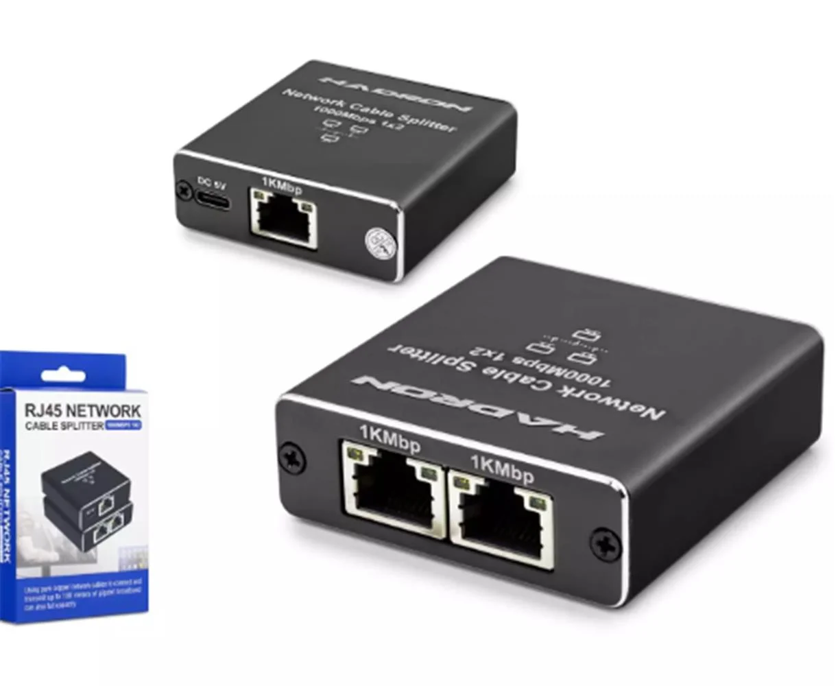 Hadron Hdx1347 100mt Network Splitter Gigabit Rj45 1000Mbps 1-In 2-Out Siyah