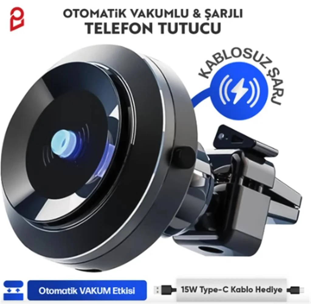 Enkado Otomatik Vakumlu Kablosuz Şarjlı Araç İçi Telefon Tutucu