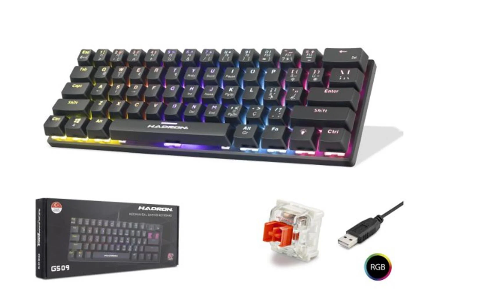 Hadron G509R Kablolu Oyuncu Mini Klavye Mekanik Red Switch Rgb Q Siyah