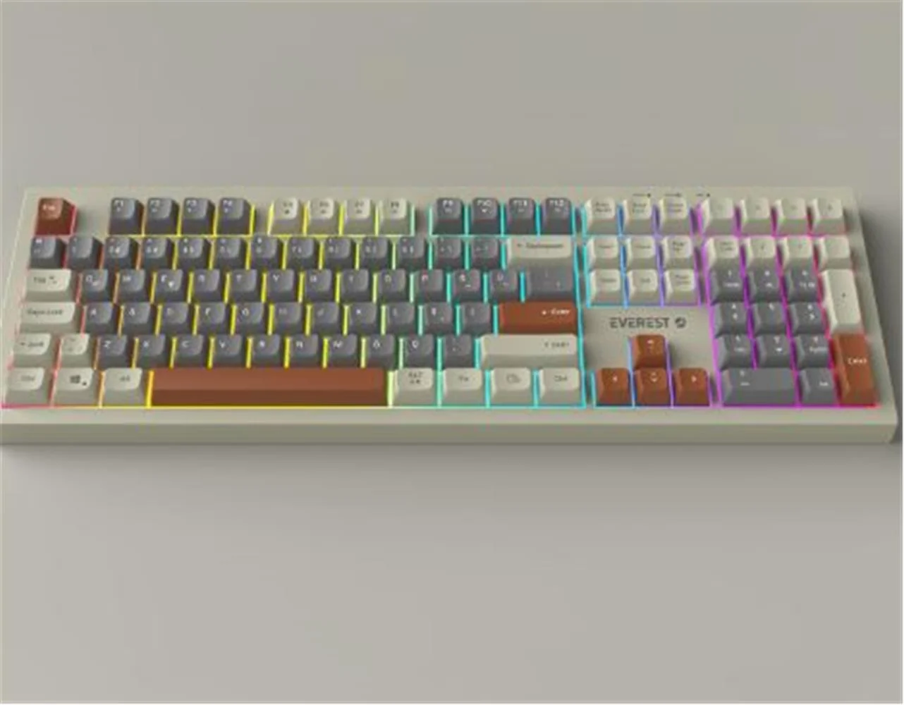 Everest KM-77 Runa Gri-Krem-Kahve Usb Rainbow Aydınlatmalı Sessiz Q Klavye + Mouse Set