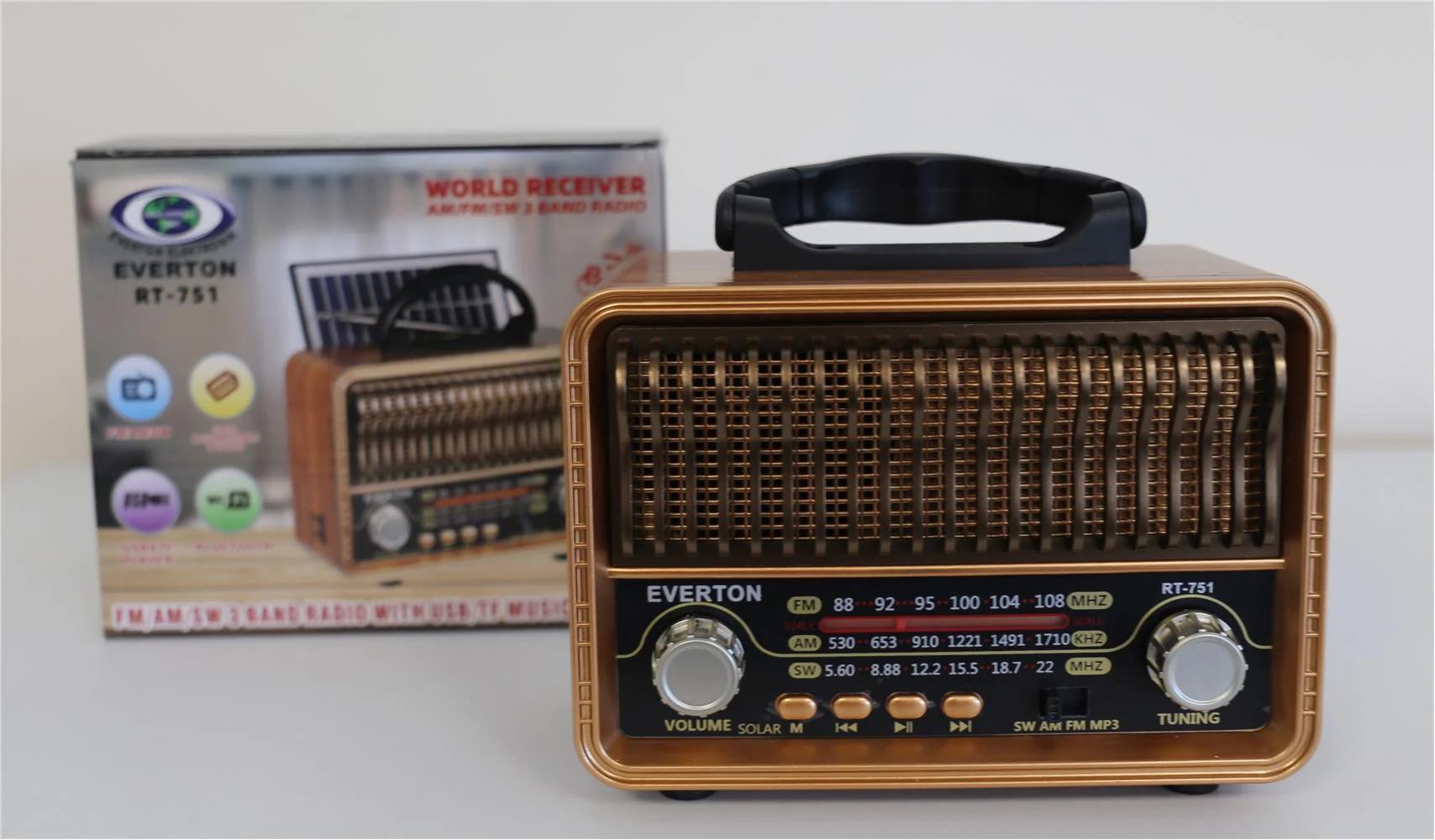 Everton Rt-751 -Fm-Am-Sw-Usb-Tf Card-Aux Nostaljik Radyo Solar (Güneş Paneli)