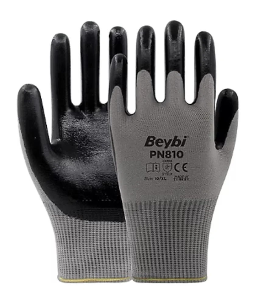 Beybi Nitril Poly Pn810 10 Beden Gri-Siyah 12li Eldiven