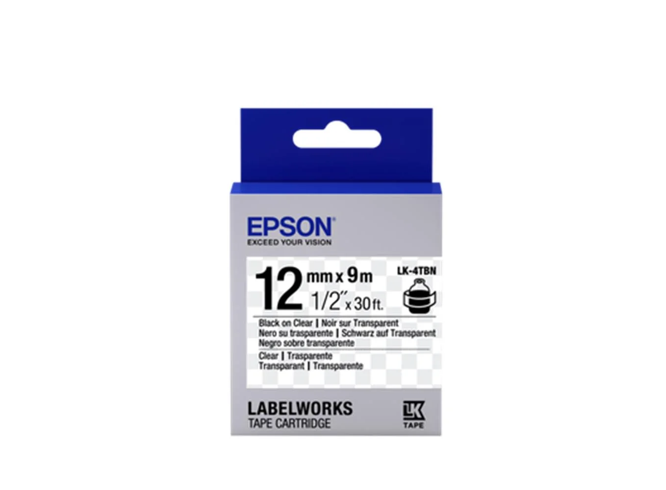 Epson LK-4TBN Şeffaf Üzeri Siyah 12mm 9Metre Etiket