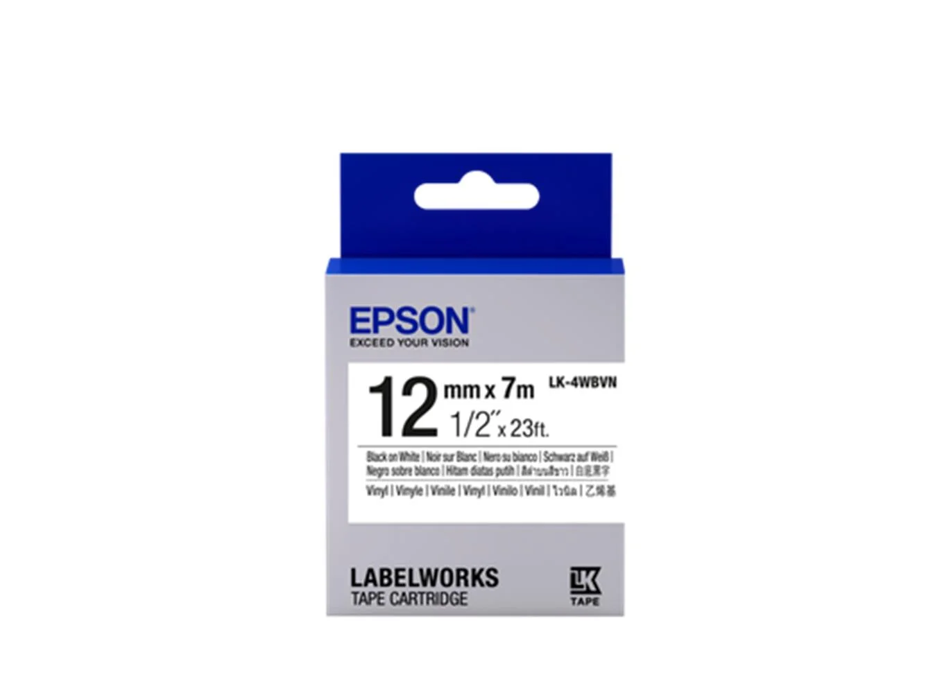 Epson LK-4WBVN  Vinil Beyaz Üzeri Siyah 12mm 7Metre Etiket