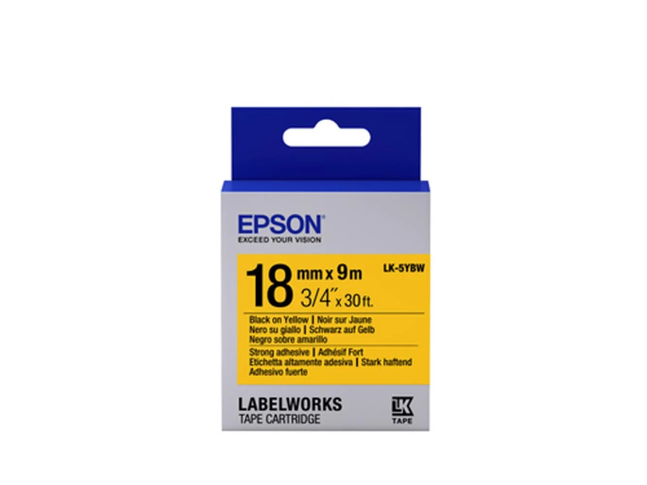 Epson LK-5YBW Güçlü Yapışkanlı Sarı Üzeri Siyah 18mm 9Metre Etiket