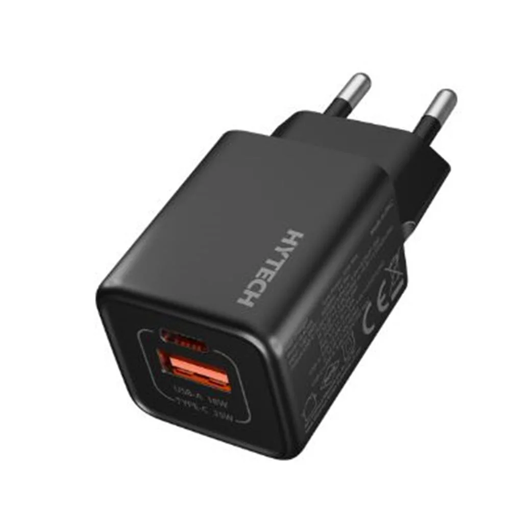 Hytech HY-XEG35 Type USB-C 35W PD + 18W USB QC 3.0 GAN PD-PPS Siyah Hızlı Ev Şarj Adaptörü