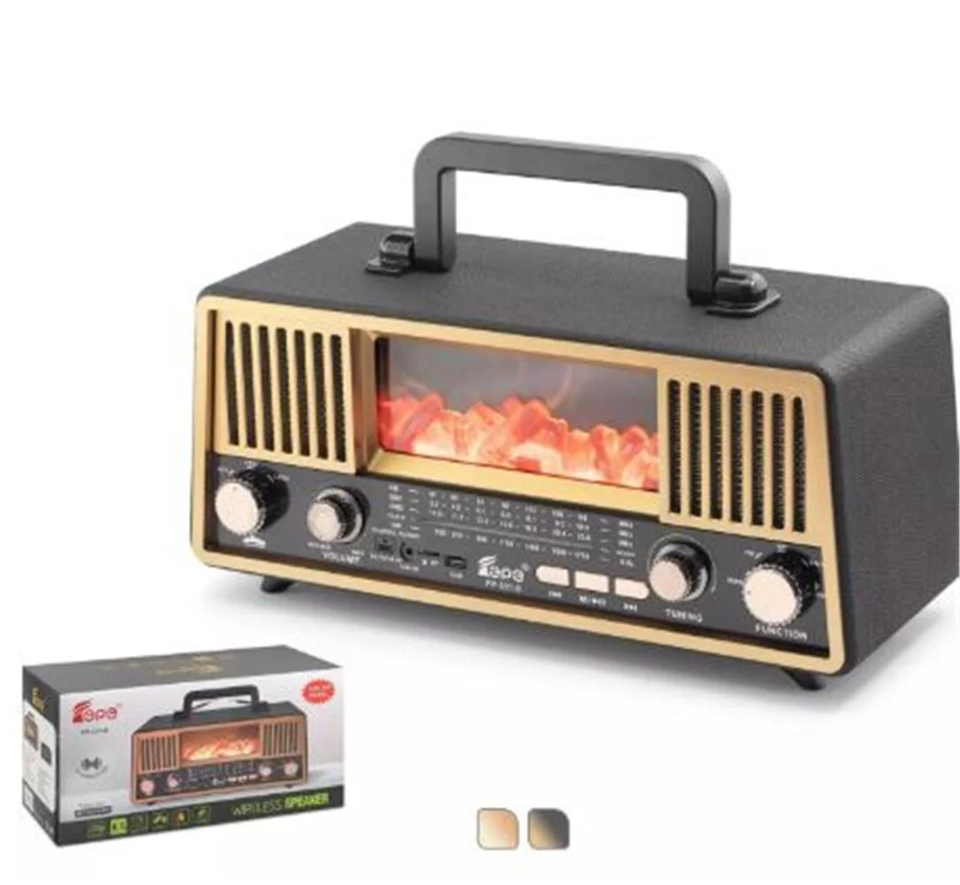 HADRON FP331S Bluetooth Nostaljik Hoparlör FM RGB Alev Efektli Solar Panelli - Siyah