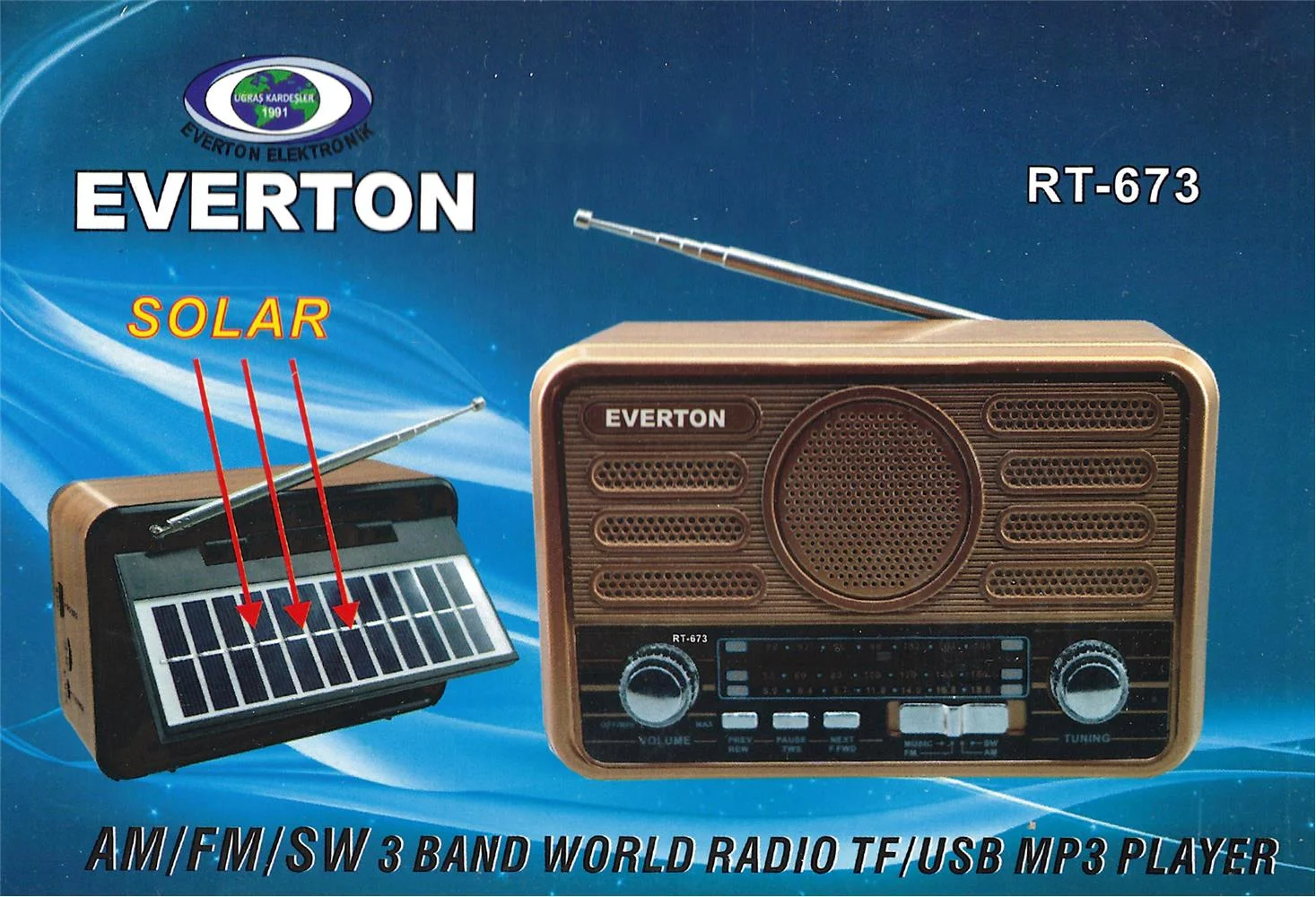 Everton Rt-675  Bluetooth Fm-Usb-Tf-Aux Şarjlı Solar Nostaljik Radyo