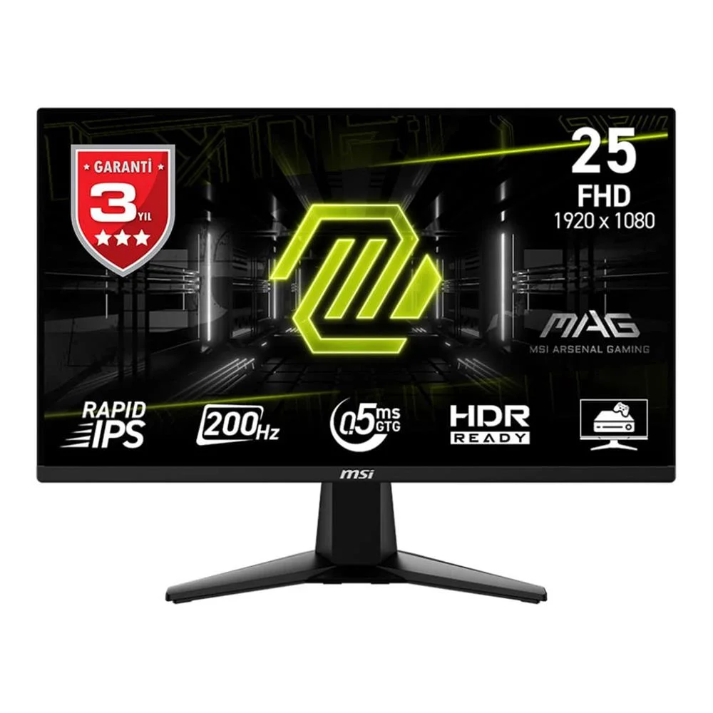 MSI 24.5" Mag 255F E20 1920x1080 Flat Rapid Ips 200Hz 0.5Ms (Gtg) Freesync Premium Gaming Monitor