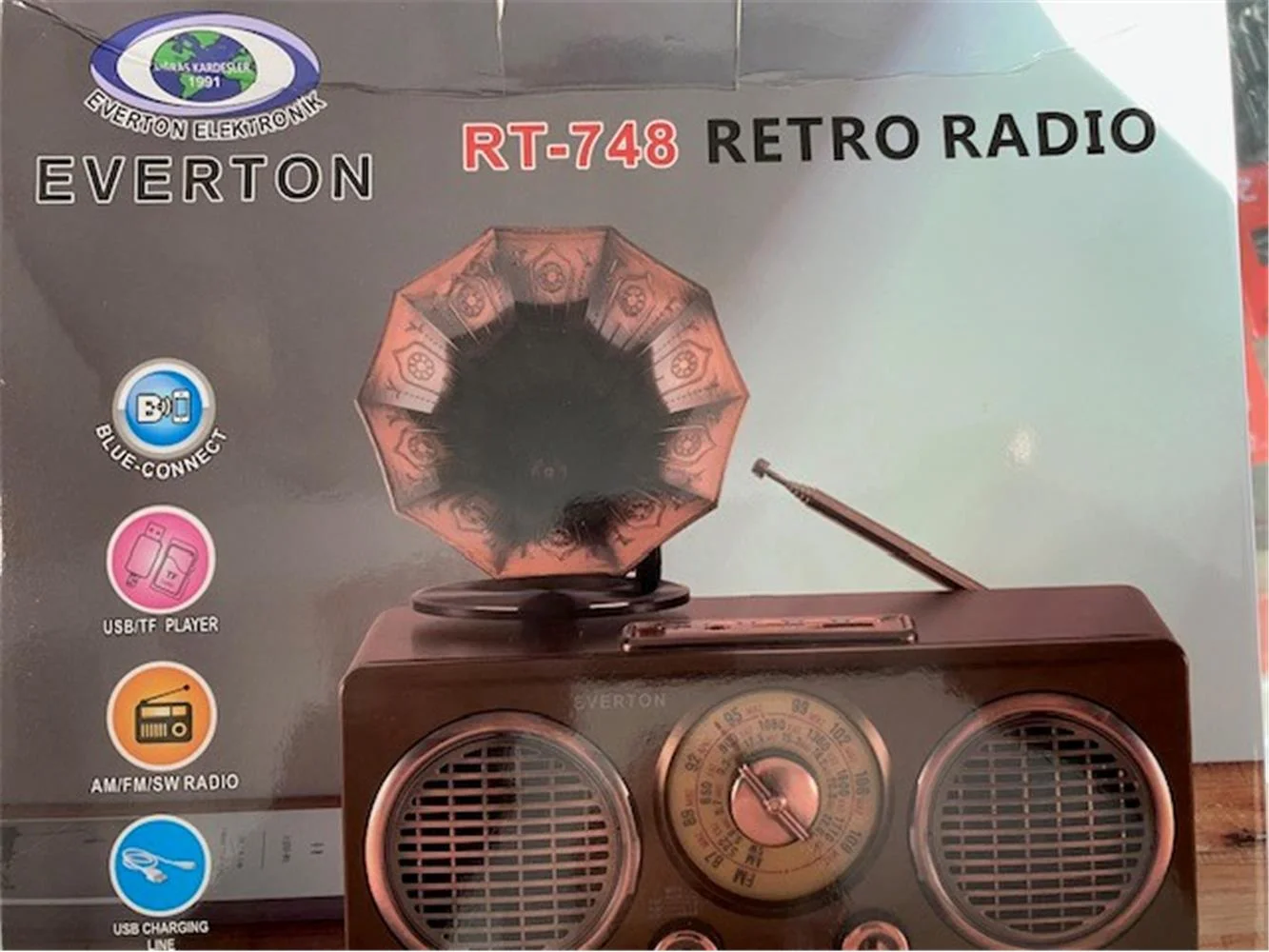 Everton Rt-748  Bluetooth Fm-Usb-Tf-Aux  Şarjlı Nostaljik Radyo