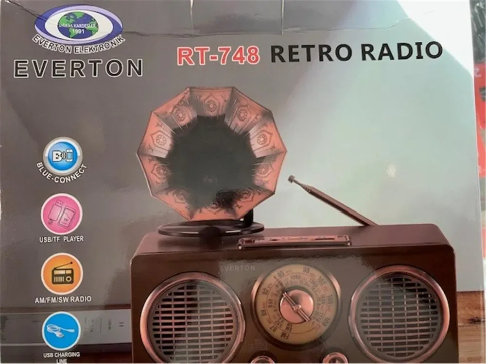 Everton Rt-748  Bluetooth Fm-Usb-Tf-Aux  Şarjlı Nostaljik Radyo