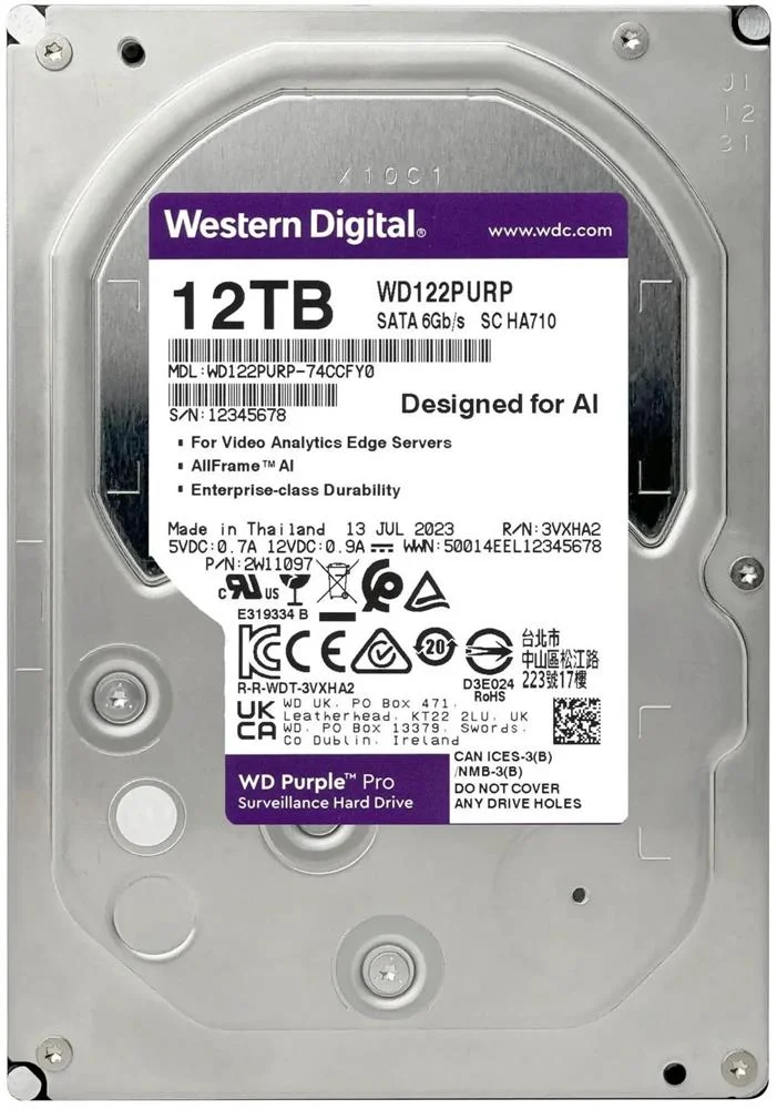 Wd 12Tb Purple Pro WD122PURP 7200 RPM 512MB Cache SATA 6.0Gb-s 3.5" Harddisk (Boğaziçi Garantili)