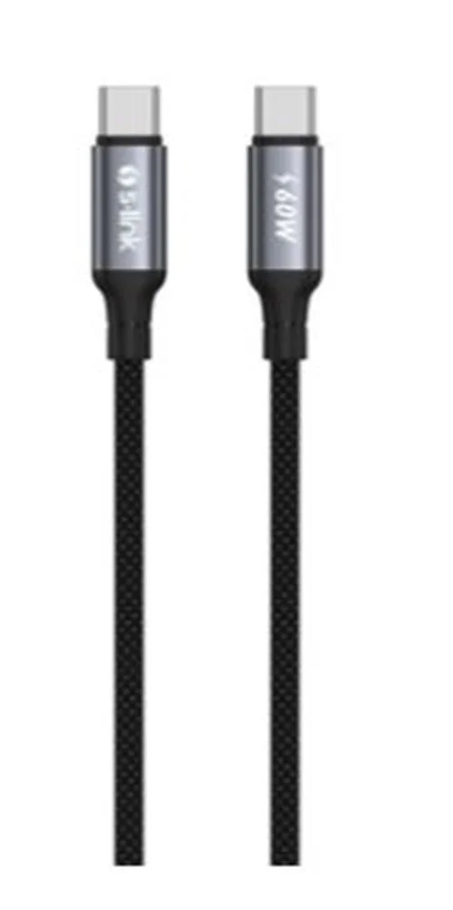 S-link Armor CC-01 60W 1.2m Type-C to Type-C PD Örgülü Metal Başlıklı Siyah Hızlı Şarj Kablosu