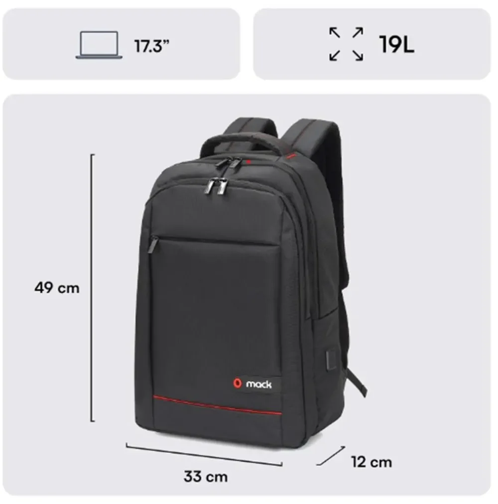 Mack MCC-007 17.3" Office USB Girişli Notebook Sırt Çantası Siyah