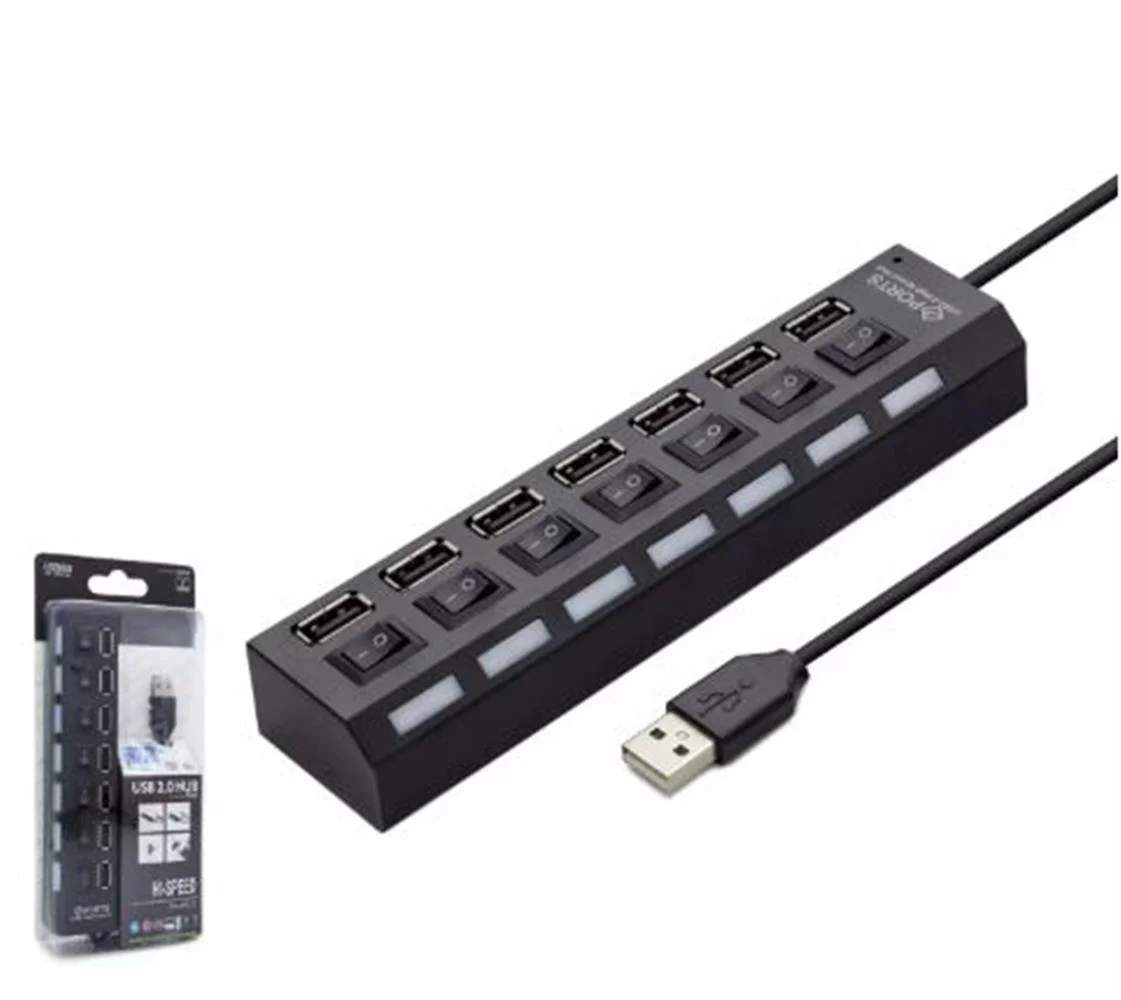 Hadron Hdx7001 Usb Hub 7-Usb Siyah Anahtarlı