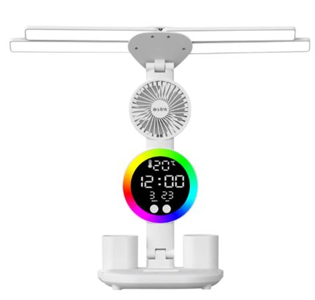 S-link SL-M9070 Glow Beyaz Dokunmatik Led Lamba Saat, Fan,Derece Kalemlikli Masa Lambası