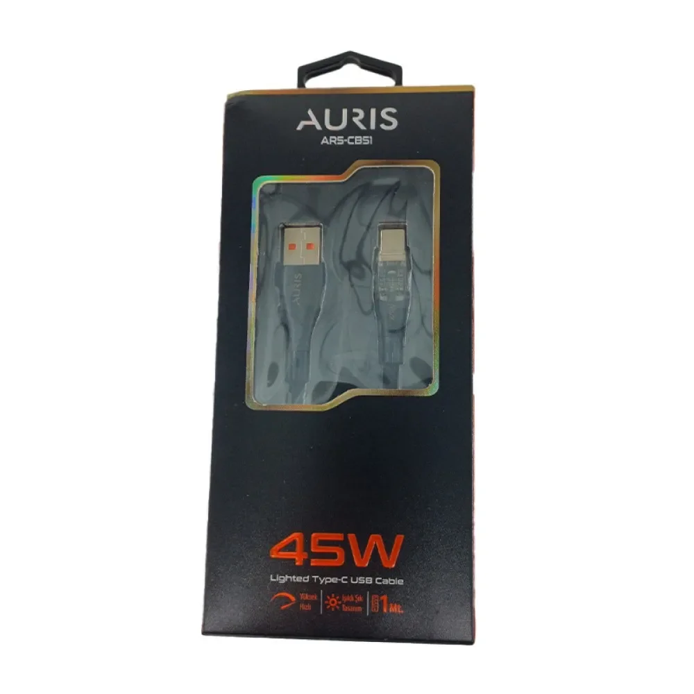 Auris ARS-CB51 45w Usb İphone Kablo Şeffaf Işıklı