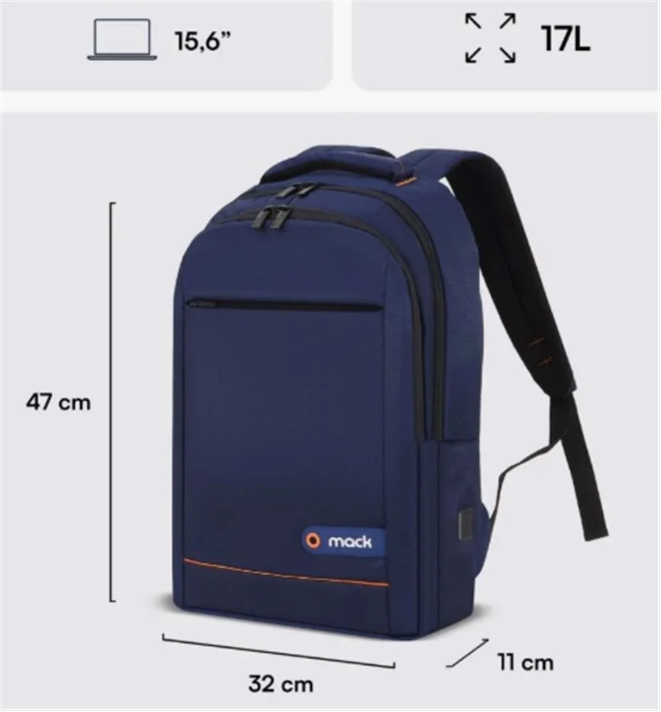 Mack MCC-006BL 15.6" Office USB Girişli Notebook Sırt Çantası Lacivert