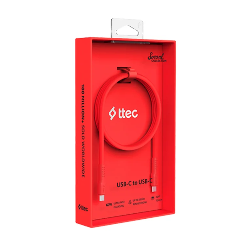 Ttec USB-C - USB-C 120cm 60W PD/QC Hızlı Şarj/Data Kablosu Neon Kırmızı