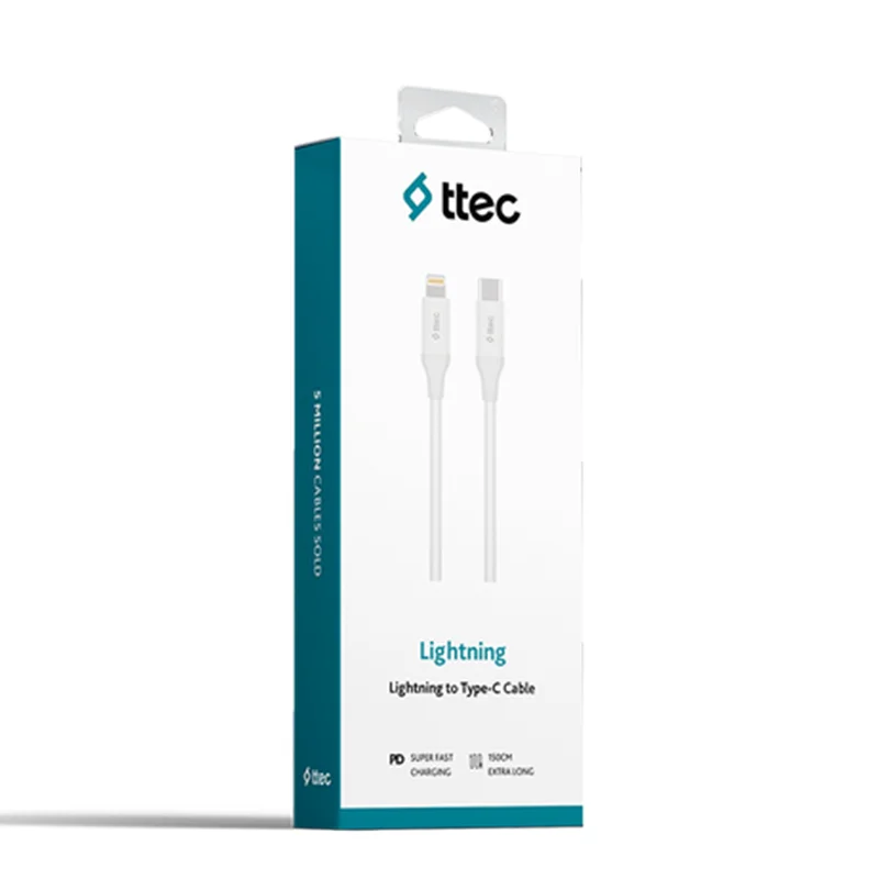 Ttec TypeC  Lightning Hızlı Şarj Kablosu 150Cm 2Dk40B Beyaz