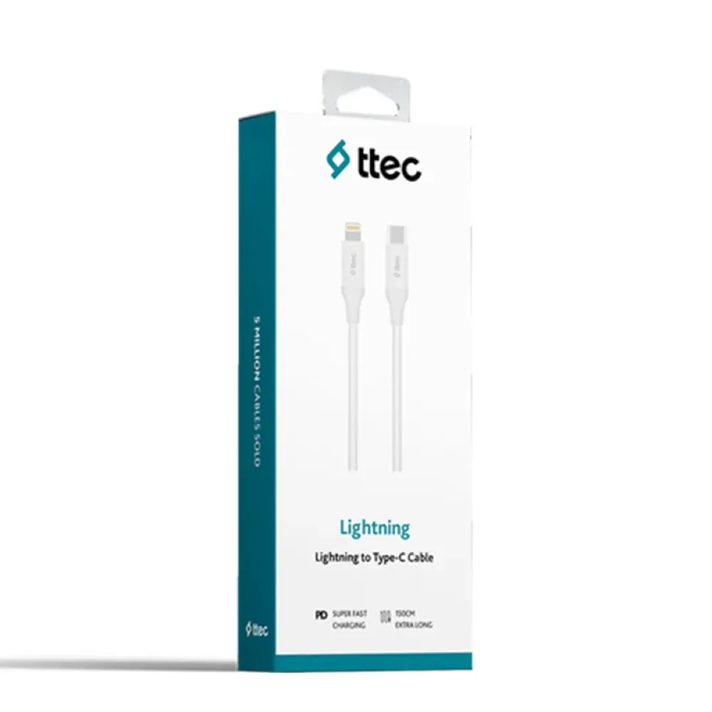 Ttec TypeC  Lightning Hızlı Şarj Kablosu 150Cm 2Dk40B Beyaz