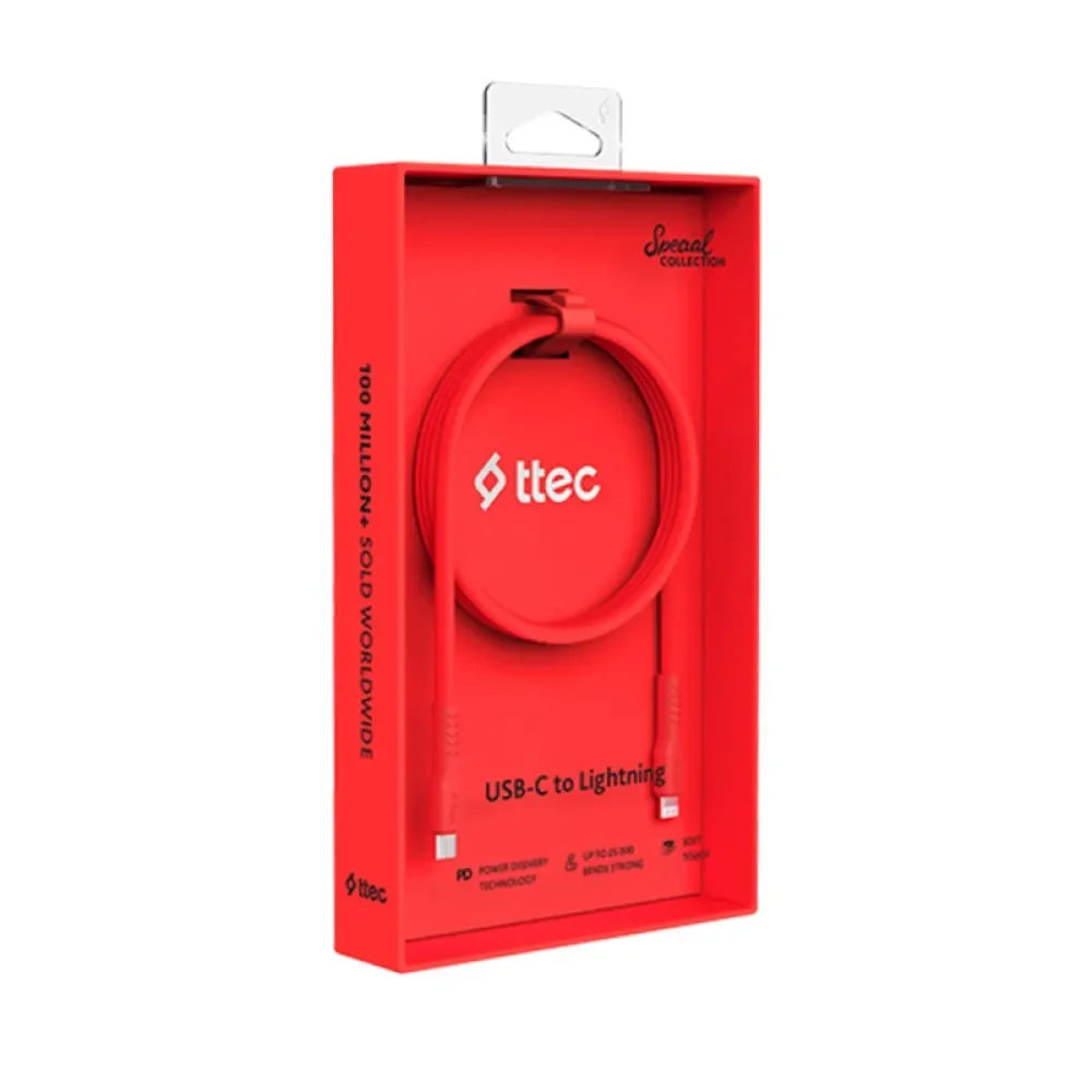 Ttec USB-C - Lightning Hızlı Şarj Kablosu 120cm Neon Kırmızı